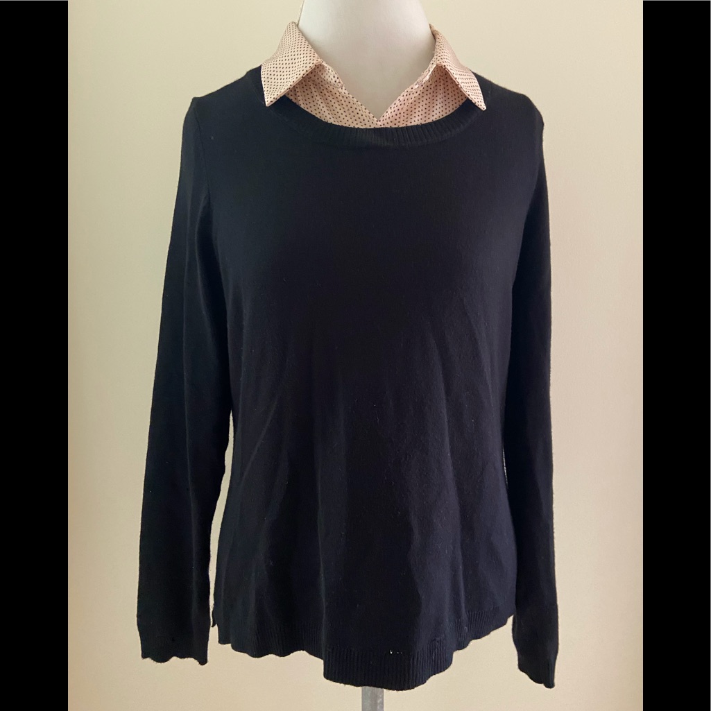 Pretty Black Sweater W/ Sewn In Polka Dot Collar